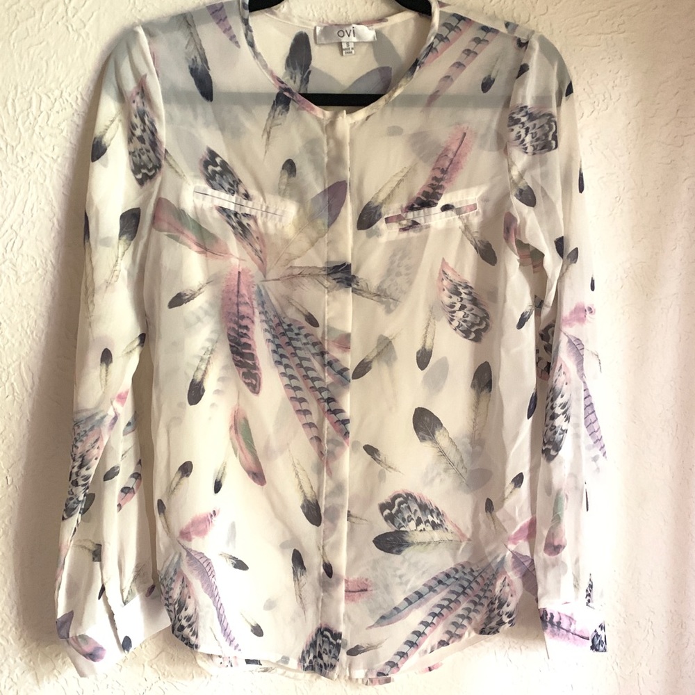 Ovi Long Sleeve Feather Blouse